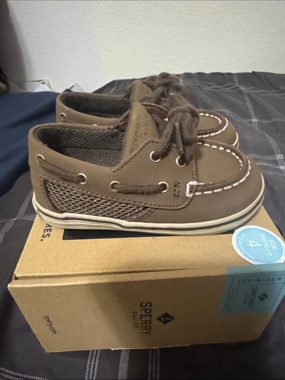 Sperry Kids Brown Moccasin Boat Shoes with White Stitching